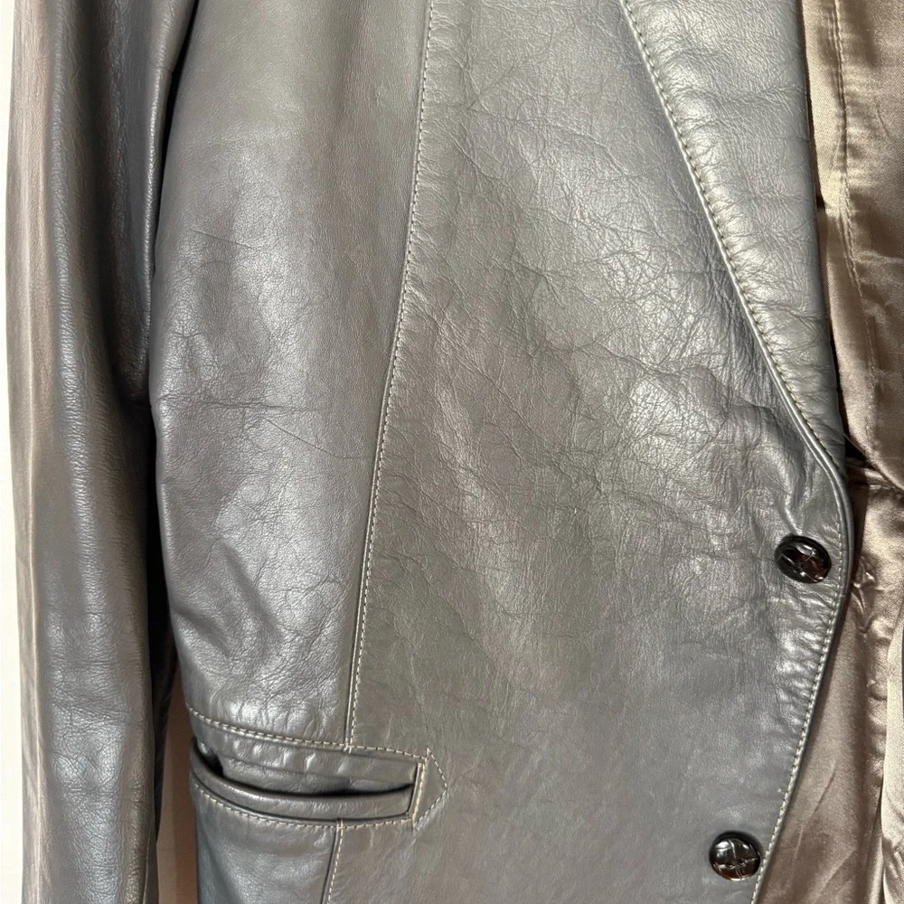 Men's Vintage Slate Gray Leather Blazer